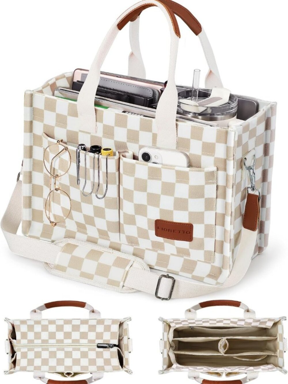 Stylish Canvas Tote Bag with Zipper Closure & Compartments for Work, College